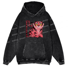 Muchic Melancholy Tiger Unisex Printed Casual Washed Plush Thickening  Hoodie Sweatshirt