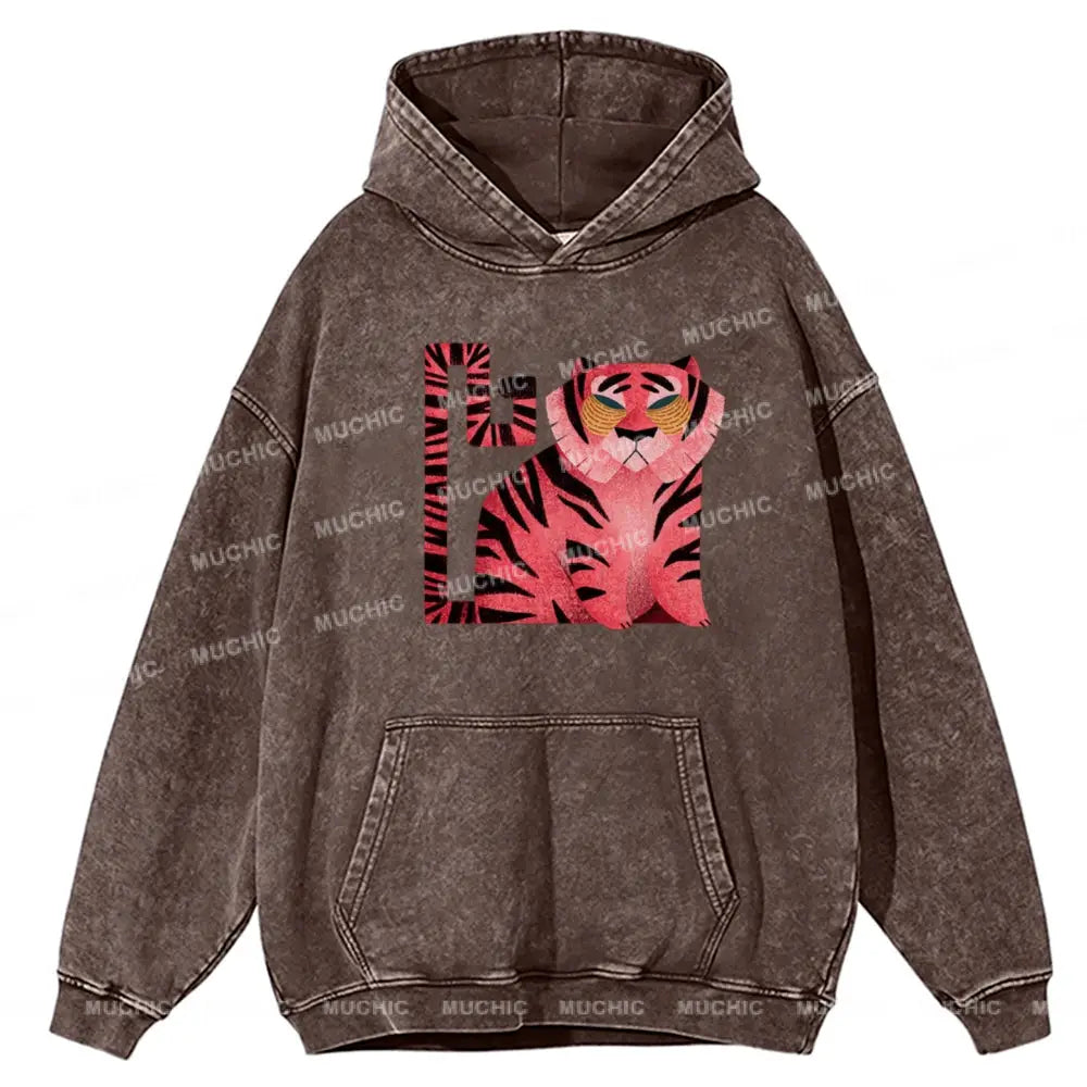 Melancholy Tiger Unisex Printed Casual Washed Hoodie Sweatshirt Peru / M