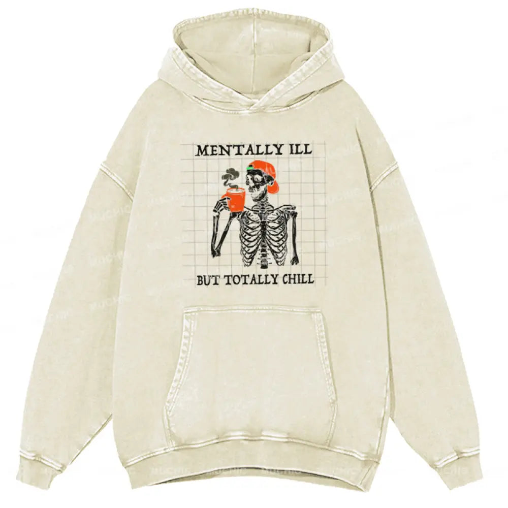 Mentally Ill Unisex Printed Casual Washed Hoodie Sweatshirt Beige / M