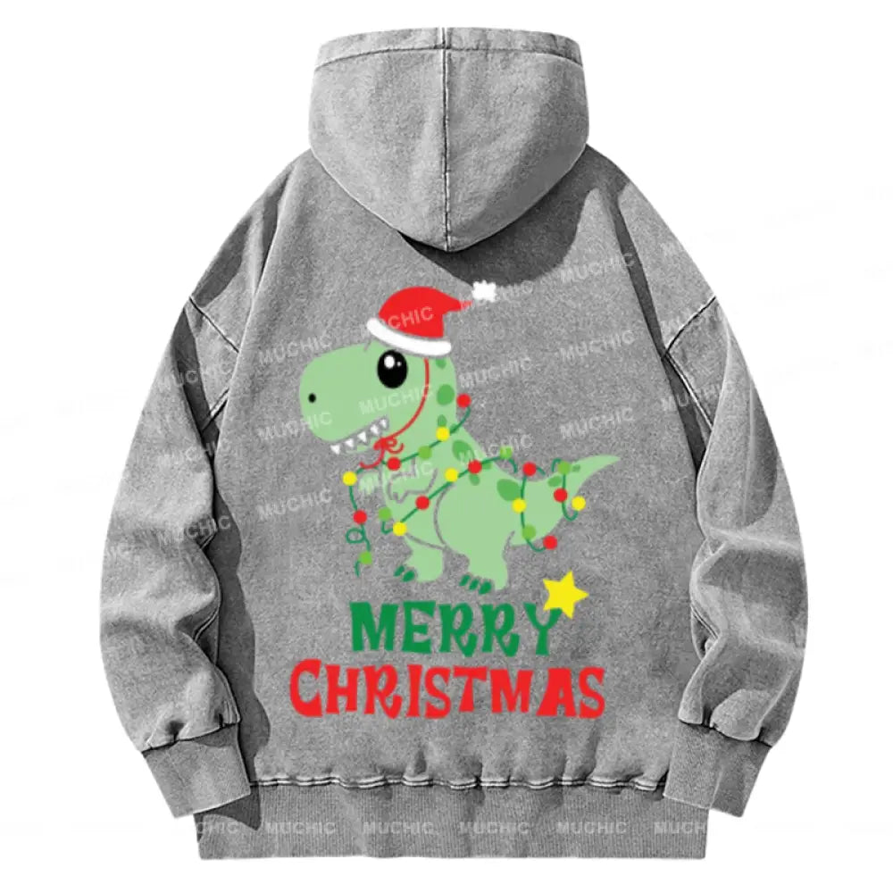 Muchic Merry Christmas Back Printed Unisex Casual Washed Plush Thickening Hoodie Sweatshirt Grey / M