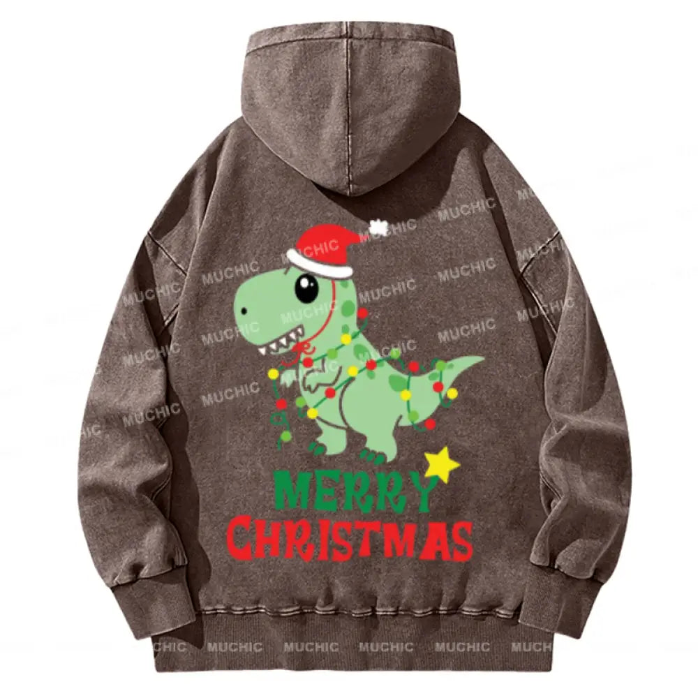 Muchic Merry Christmas Back Printed Unisex Casual Washed Plush Thickening Hoodie Sweatshirt Peru / M