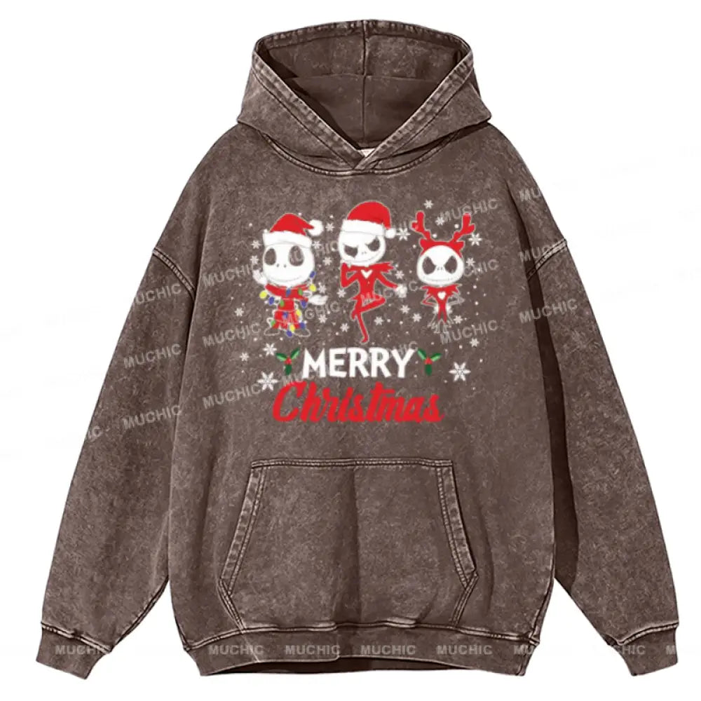 Muchic Merry Christmas Unisex Printed Casual Washed Plush Thickening Hoodie Sweatshirt Peru / M