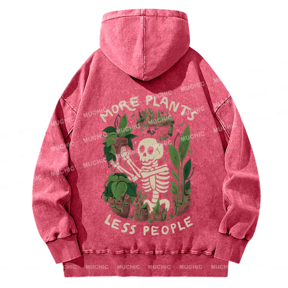 More Plants Less People Back Printed Unisex Casual Washed Hoodie Sweatshirt Hotpink / M