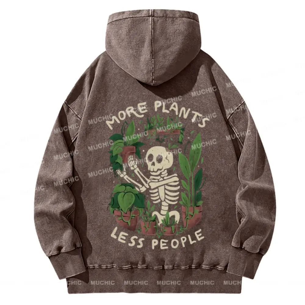 More Plants Less People Back Printed Unisex Casual Washed Hoodie Sweatshirt Peru / M