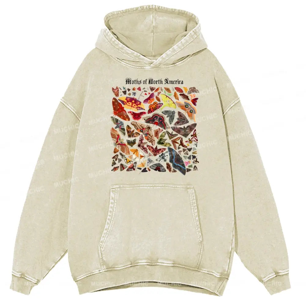 Moths Of The North America Unisex Printed Casual Washed Hoodie Sweatshirt Beige / M