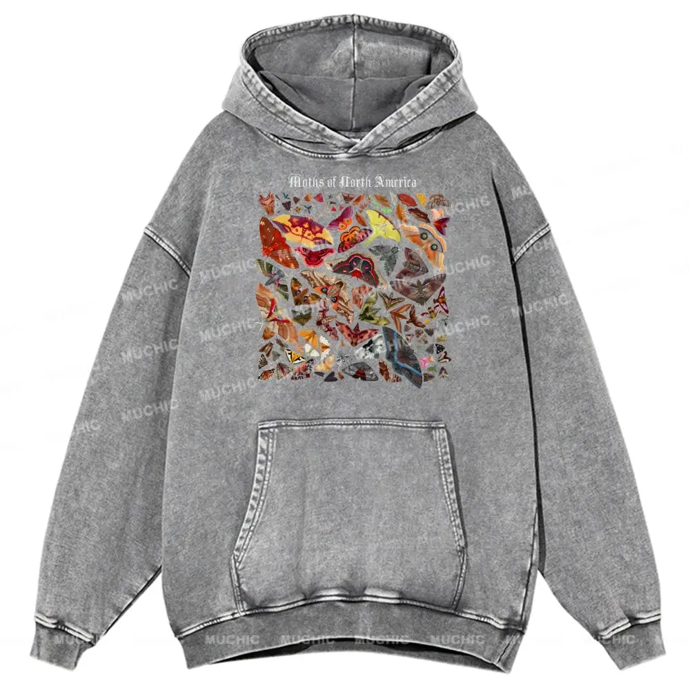 Moths Of The North America Unisex Printed Casual Washed Hoodie Sweatshirt Grey / M