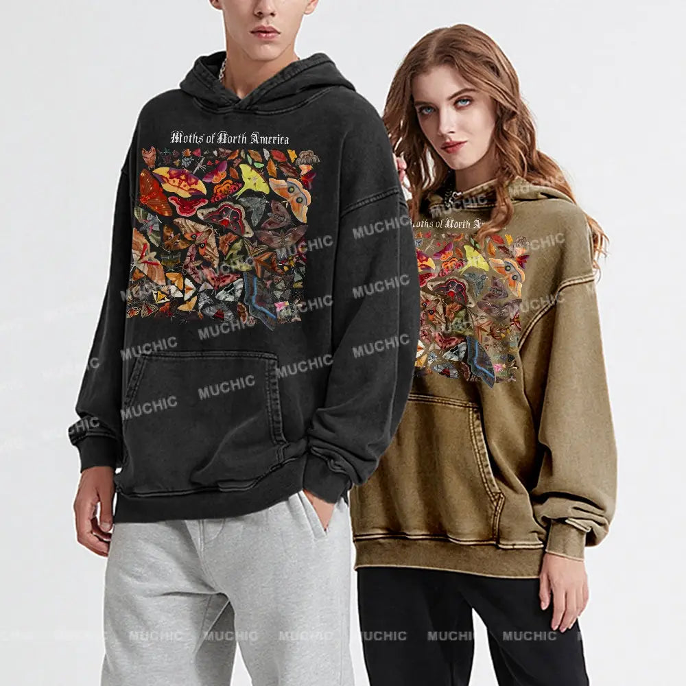 Moths Of The North America Unisex Printed Casual Washed Hoodie Sweatshirt