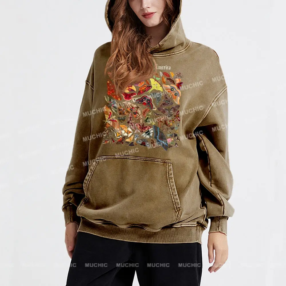 Moths Of The North America Unisex Printed Casual Washed Hoodie Sweatshirt