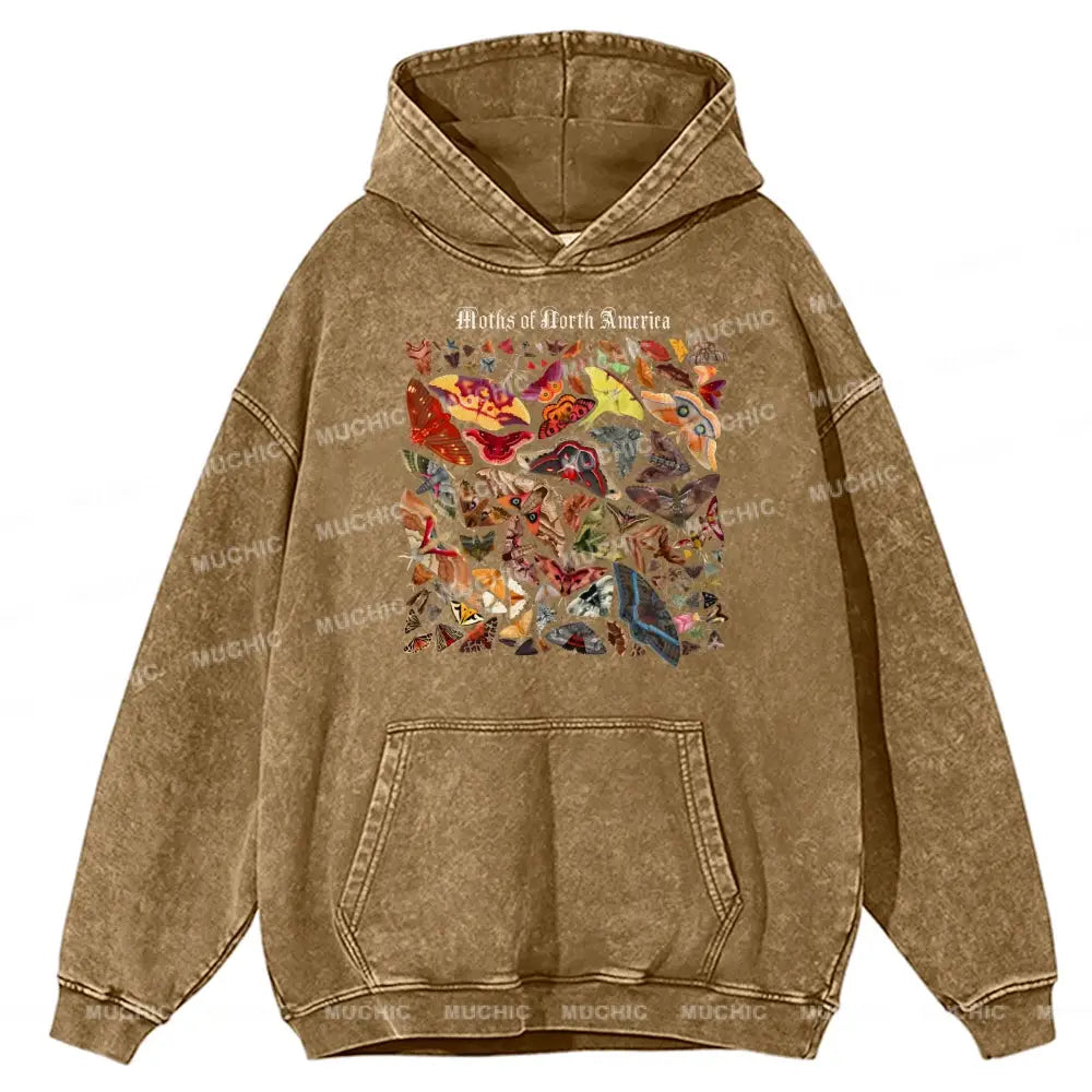 Moths Of The North America Unisex Printed Casual Washed Hoodie Sweatshirt Khaki / M