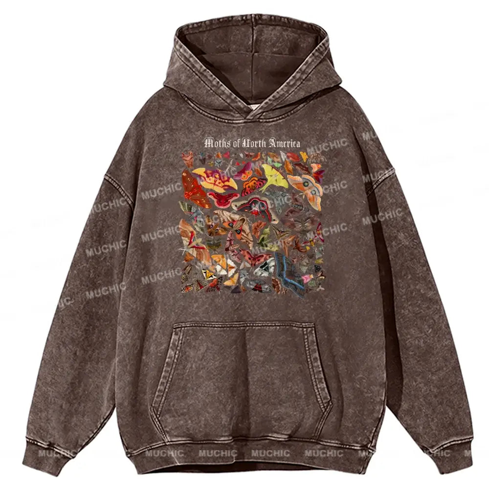 Moths Of The North America Unisex Printed Casual Washed Hoodie Sweatshirt Peru / M