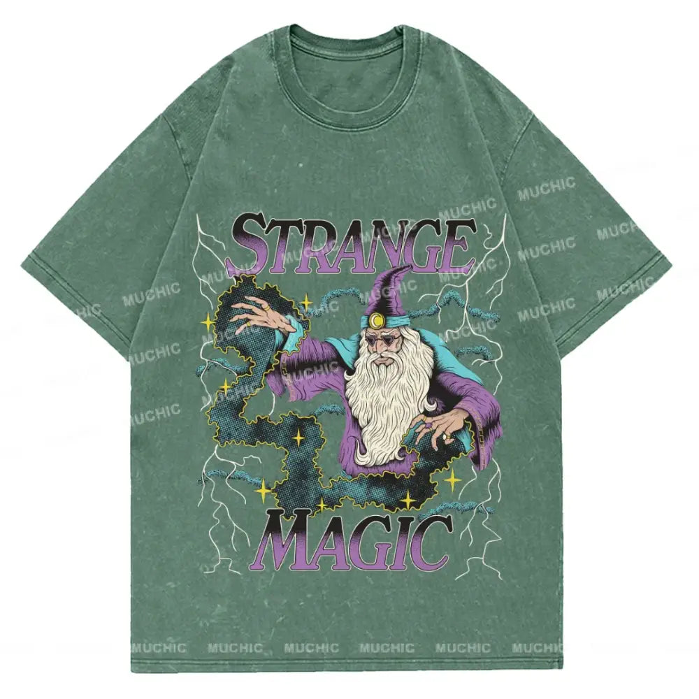 Muchic Neutral Letter Print Magic Short Sleeve T-Shirt Green / S T-Shirts