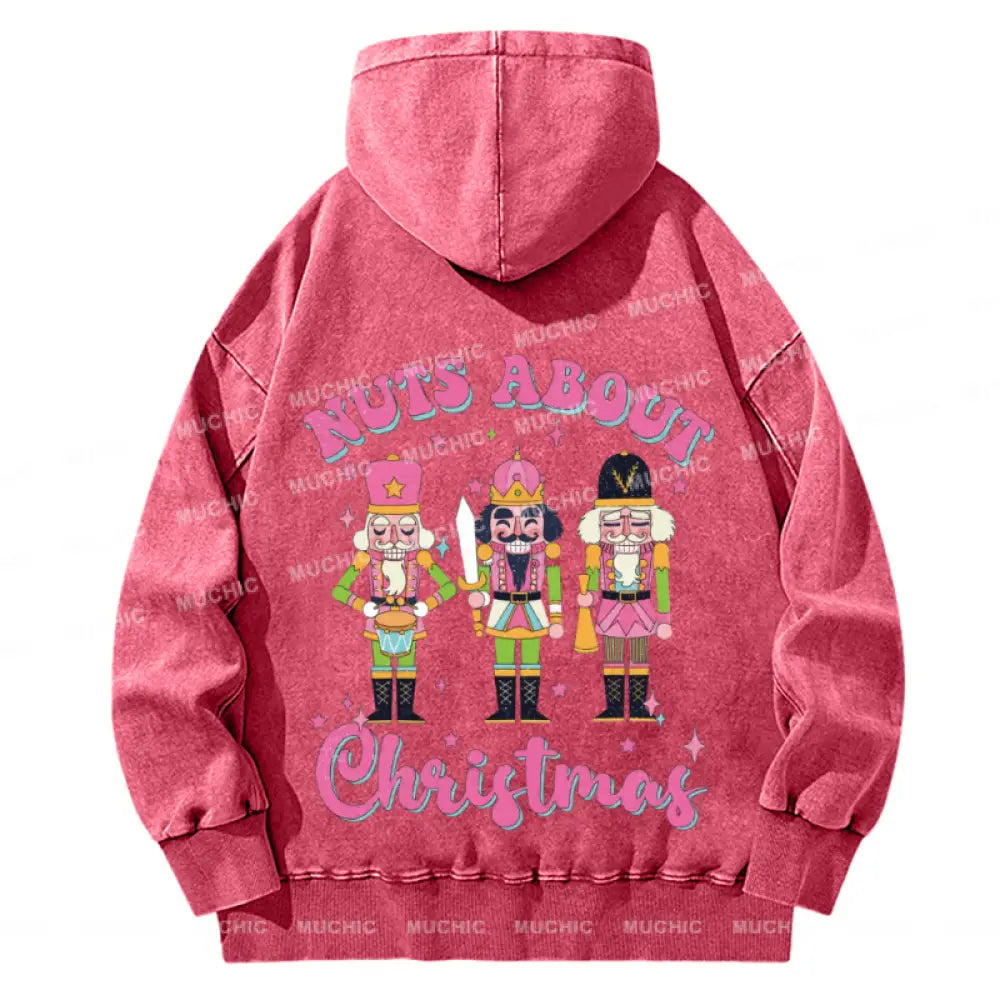 Muchic Nuts About Christmas Back Printed Unisex Casual Washed Plush Thickening Hoodie Sweatshirt