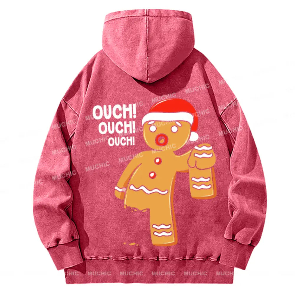 Muchic Ouch Back Printed Unisex Casual Washed Plush Thickening Hoodie Sweatshirt Hotpink / M