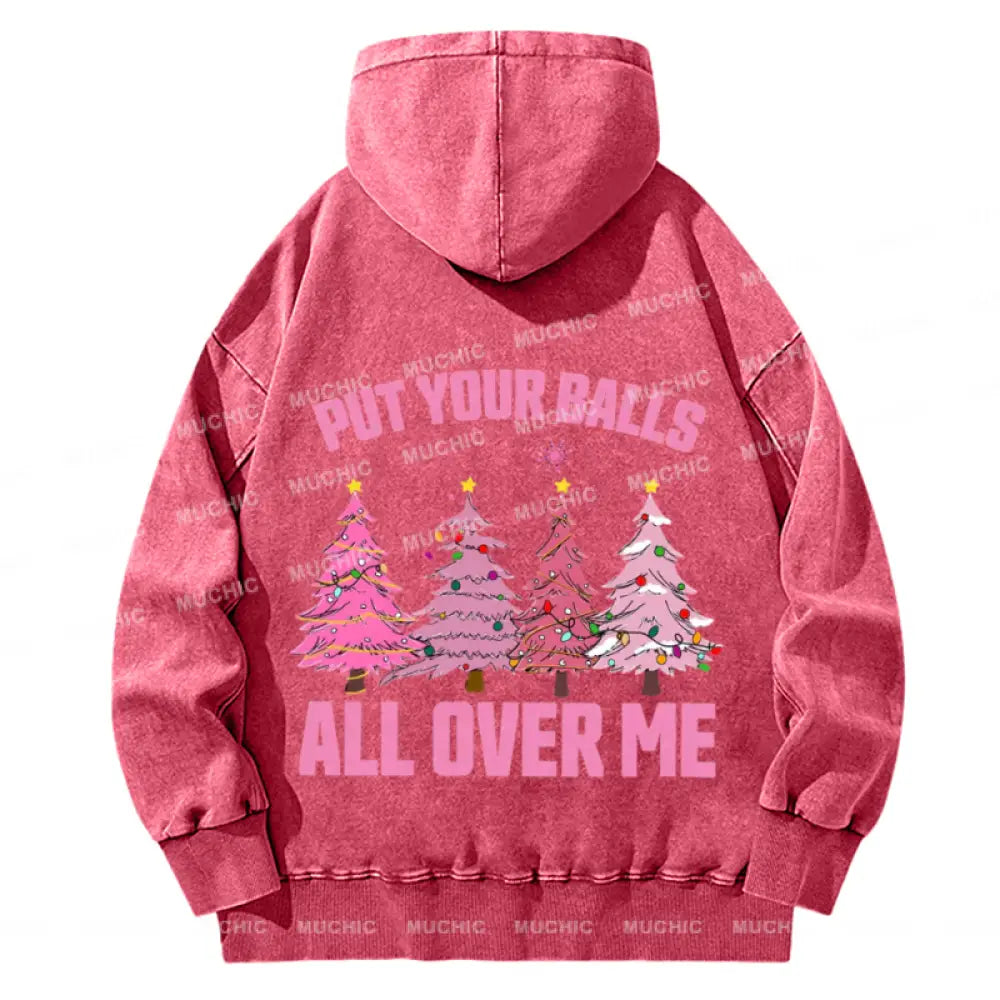 Muchic Over Me Back Printed Unisex Casual Washed Plush Thickening Hoodie Sweatshirt Hotpink / M