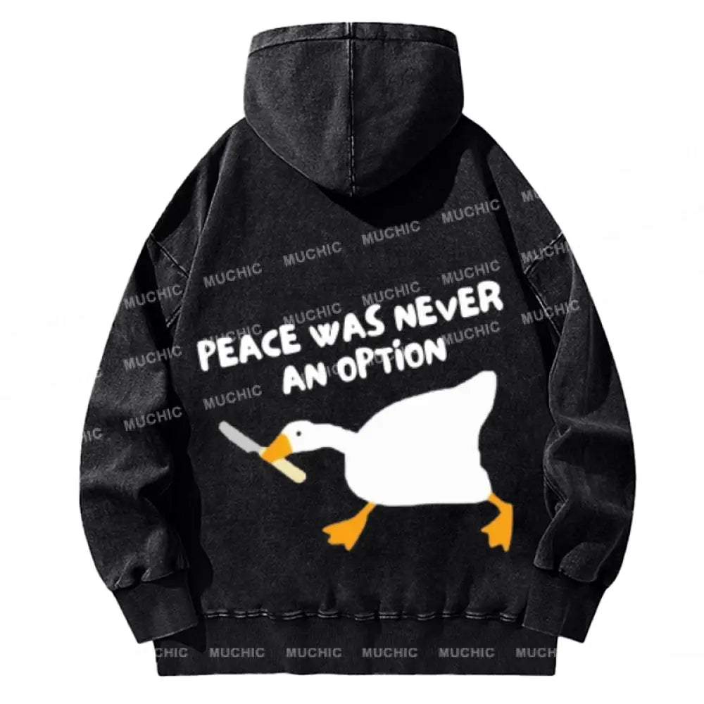 Peace Option Back Printed Unisex Casual Washed Hoodie Sweatshirt Black / M