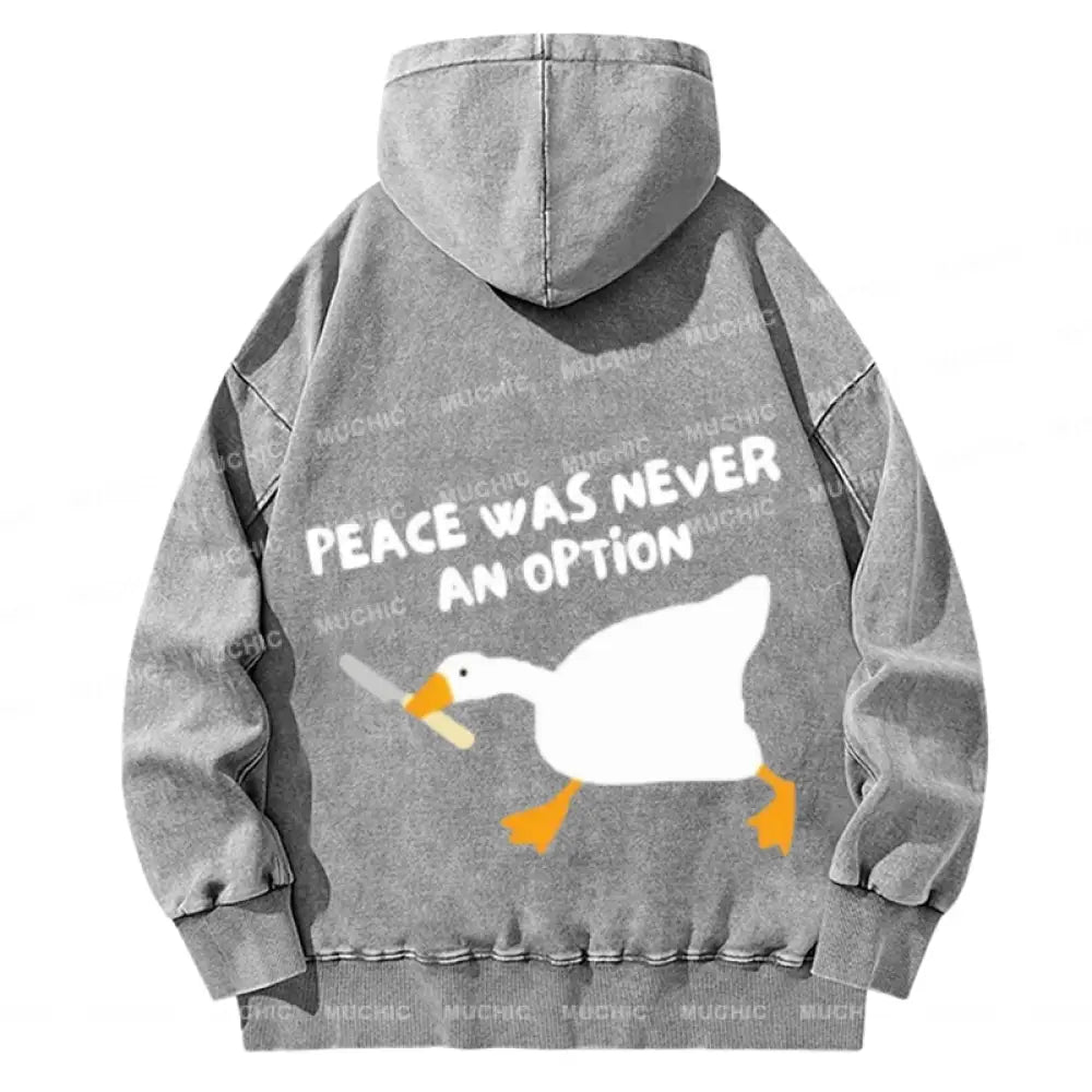 Peace Option Back Printed Unisex Casual Washed Hoodie Sweatshirt Grey / M