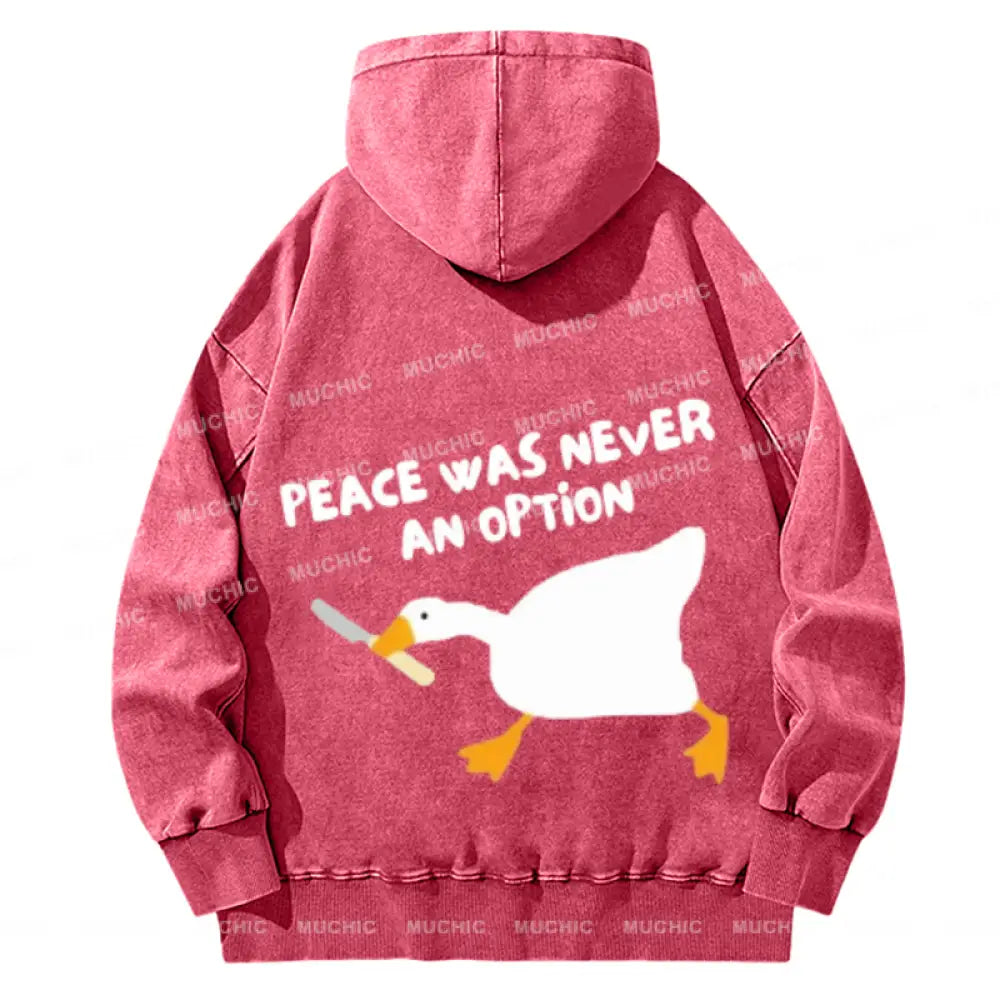 Peace Option Back Printed Unisex Casual Washed Hoodie Sweatshirt Hotpink / M