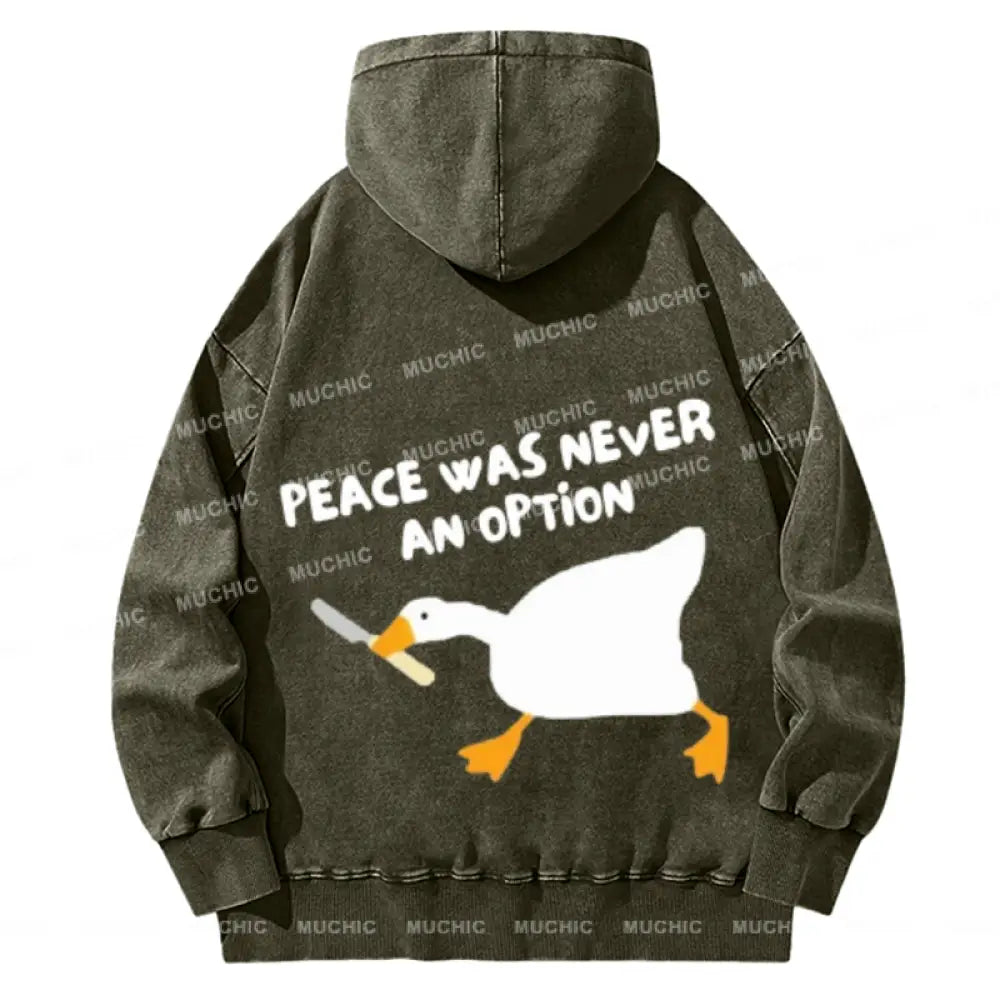 Peace Option Back Printed Unisex Casual Washed Hoodie Sweatshirt Olive / M