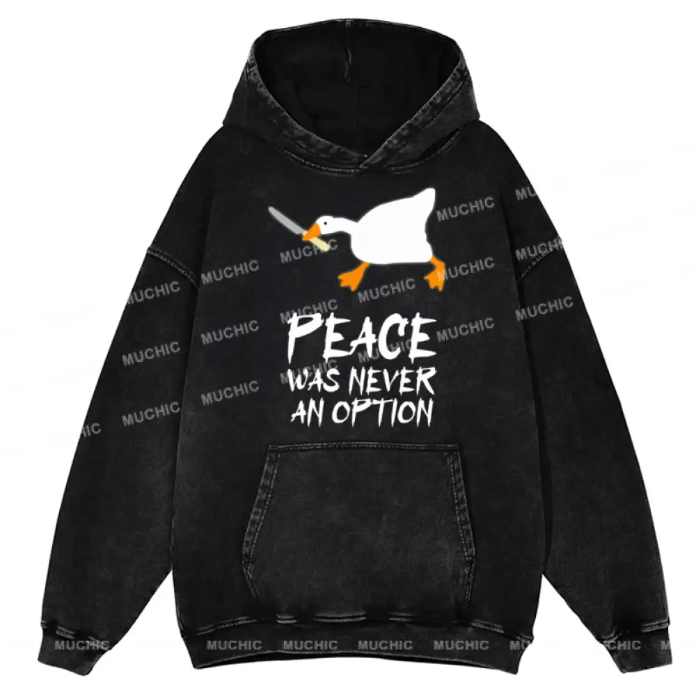 Peace Unisex Printed Casual Washed Hoodie Sweatshirt Black / M