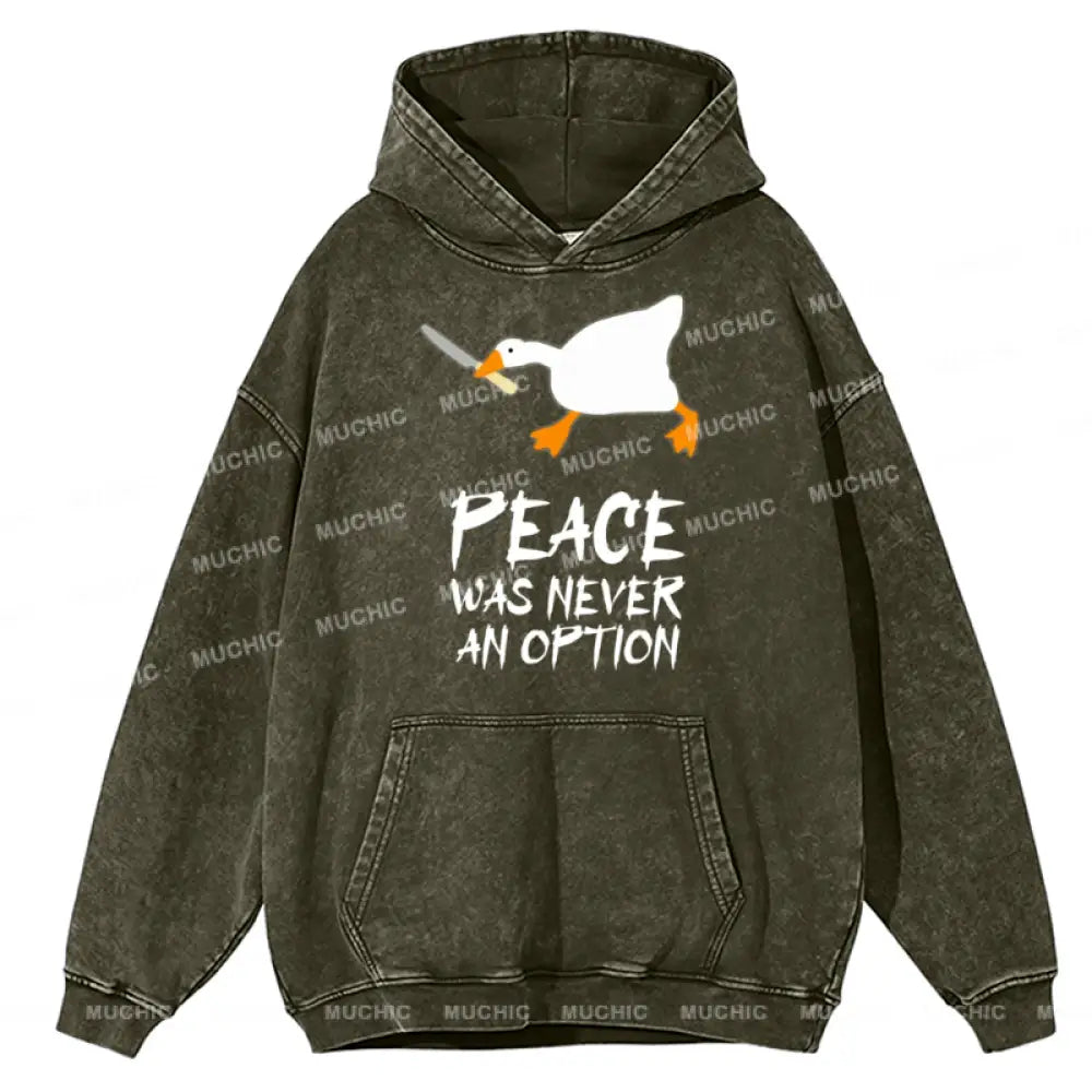 Peace Unisex Printed Casual Washed Hoodie Sweatshirt Olive / M