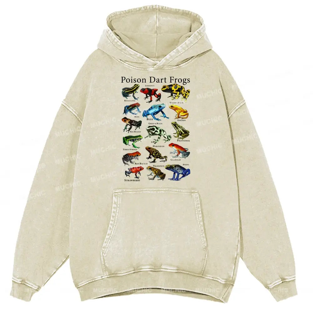 Poison Dart Frogs Unisex Printed Casual Washed Hoodie Sweatshirt Beige / M