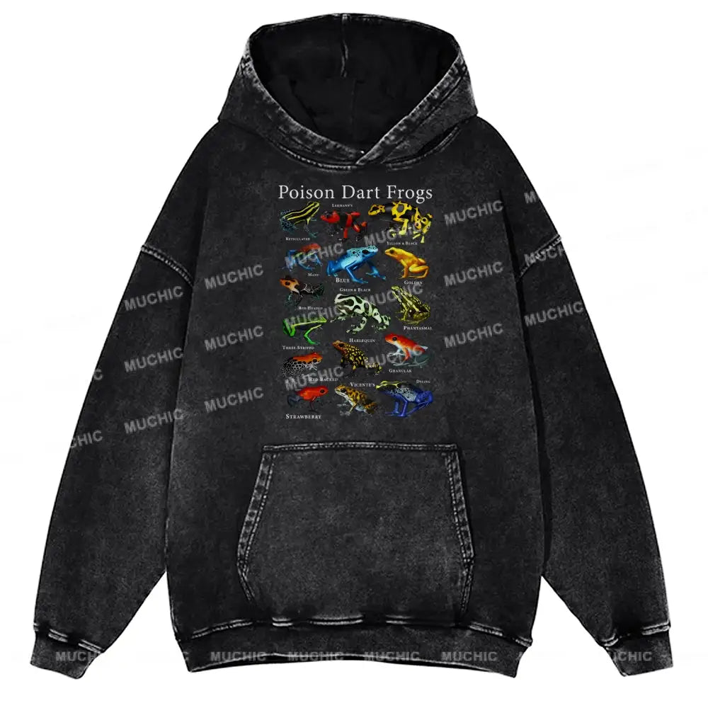 Poison Dart Frogs Unisex Printed Casual Washed Hoodie Sweatshirt Black / M