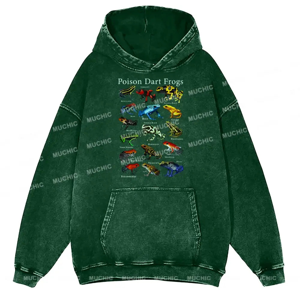 Poison Dart Frogs Unisex Printed Casual Washed Hoodie Sweatshirt Green / M