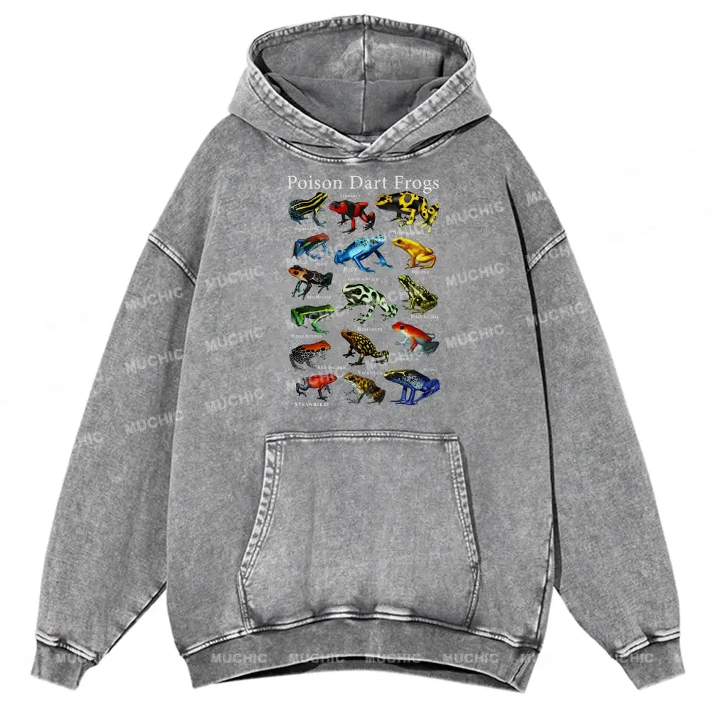 Poison Dart Frogs Unisex Printed Casual Washed Hoodie Sweatshirt Grey / M