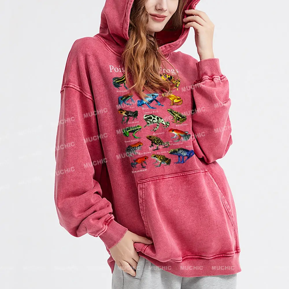 Poison Dart Frogs Unisex Printed Casual Washed Hoodie Sweatshirt