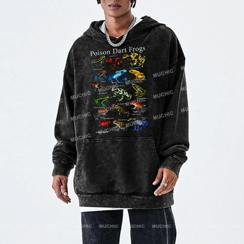 Poison Dart Frogs Unisex Printed Casual Washed Hoodie Sweatshirt