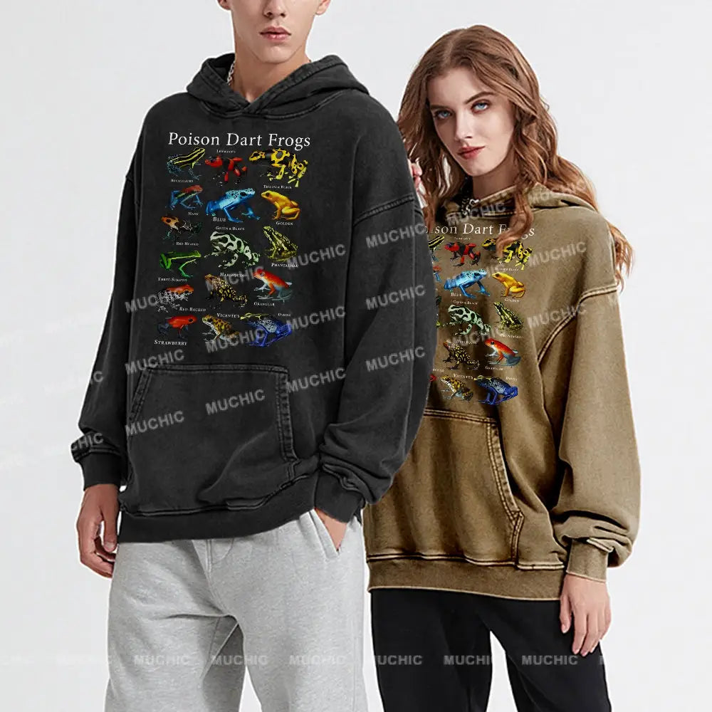 Poison Dart Frogs Unisex Printed Casual Washed Hoodie Sweatshirt