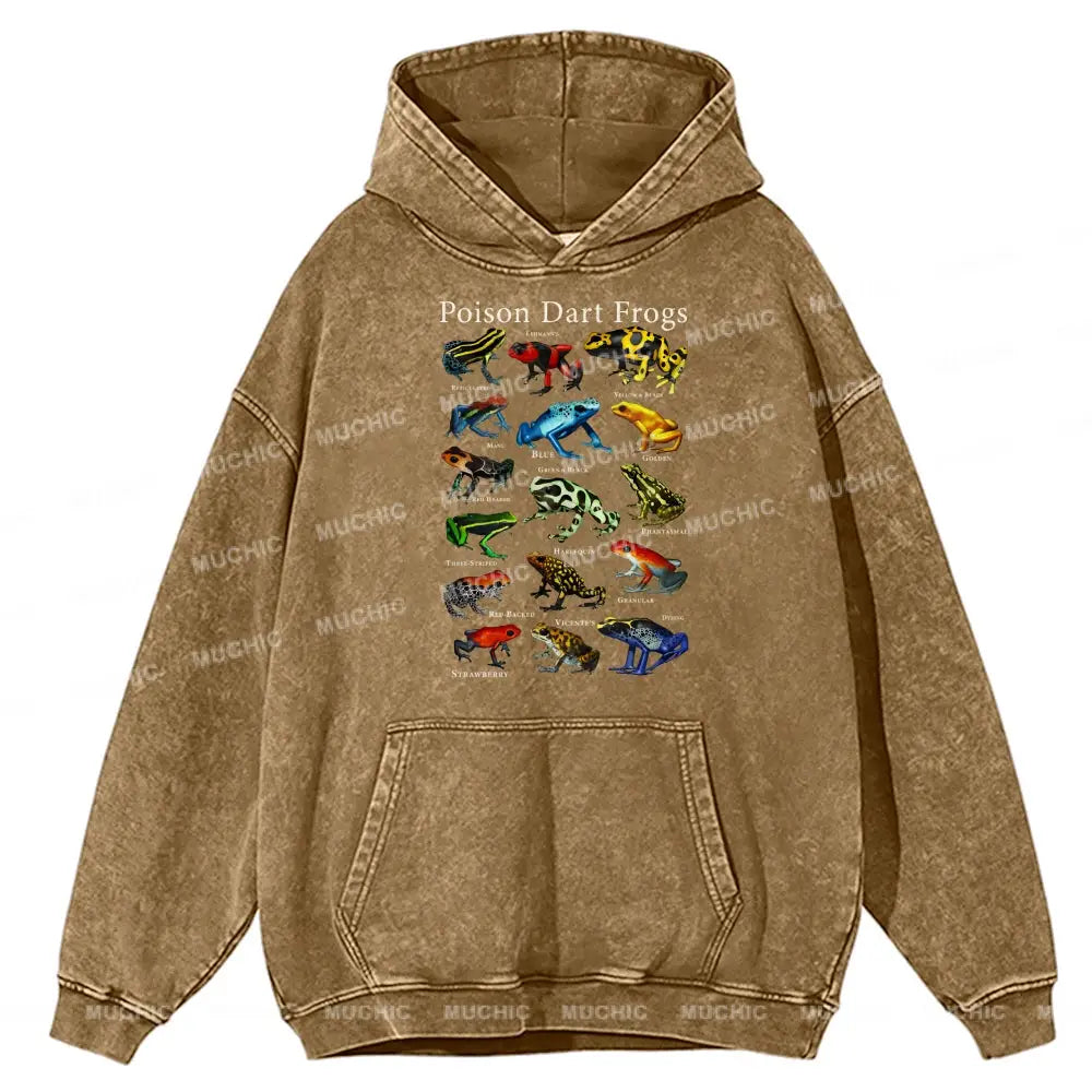 Poison Dart Frogs Unisex Printed Casual Washed Hoodie Sweatshirt Khaki / M