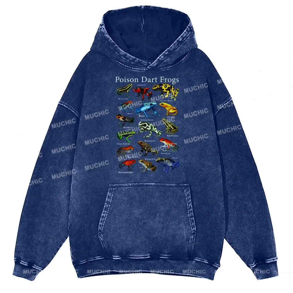 Poison Dart Frogs Unisex Printed Casual Washed Hoodie Sweatshirt Navy / M