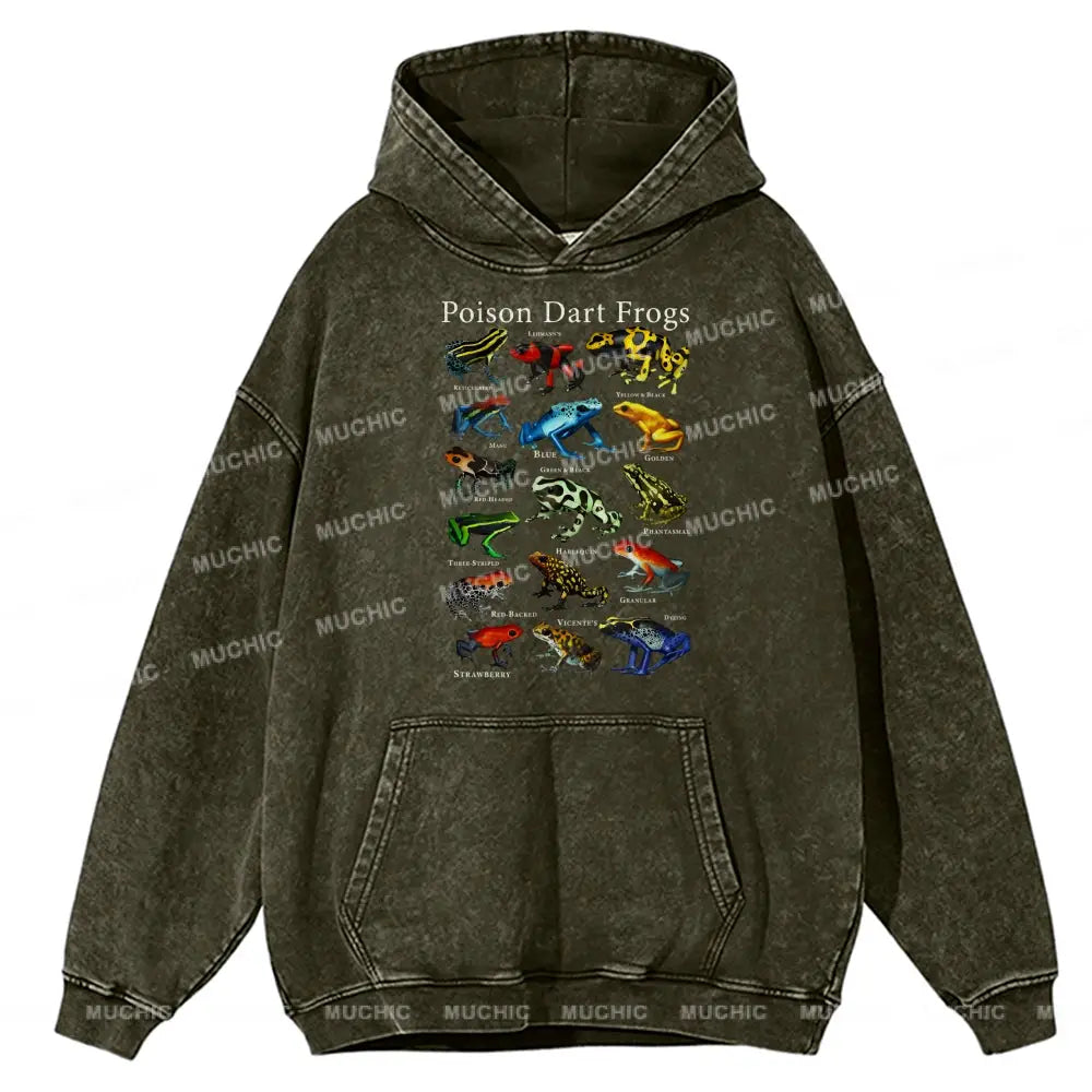 Poison Dart Frogs Unisex Printed Casual Washed Hoodie Sweatshirt Olive / M