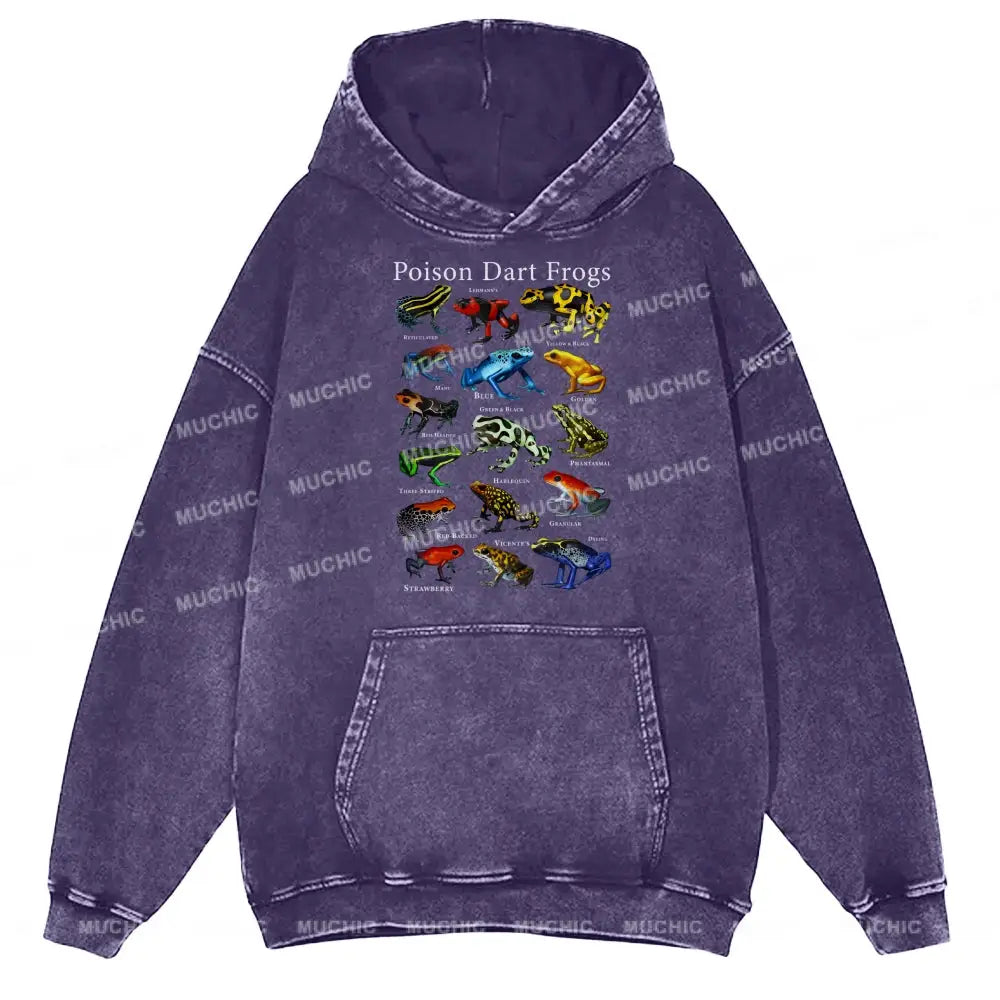 Poison Dart Frogs Unisex Printed Casual Washed Hoodie Sweatshirt Purple / M