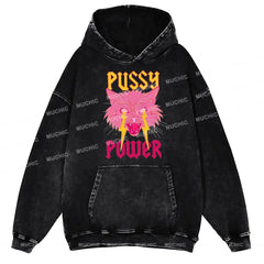 Muchic Pussy Power Unisex Printed Casual Washed Plush Thickening  Hoodie Sweatshirt