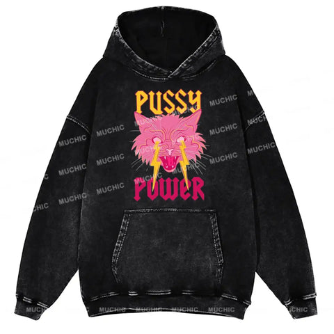 Muchic Pussy Power Unisex Printed Casual Washed Plush Thickening  Hoodie Sweatshirt