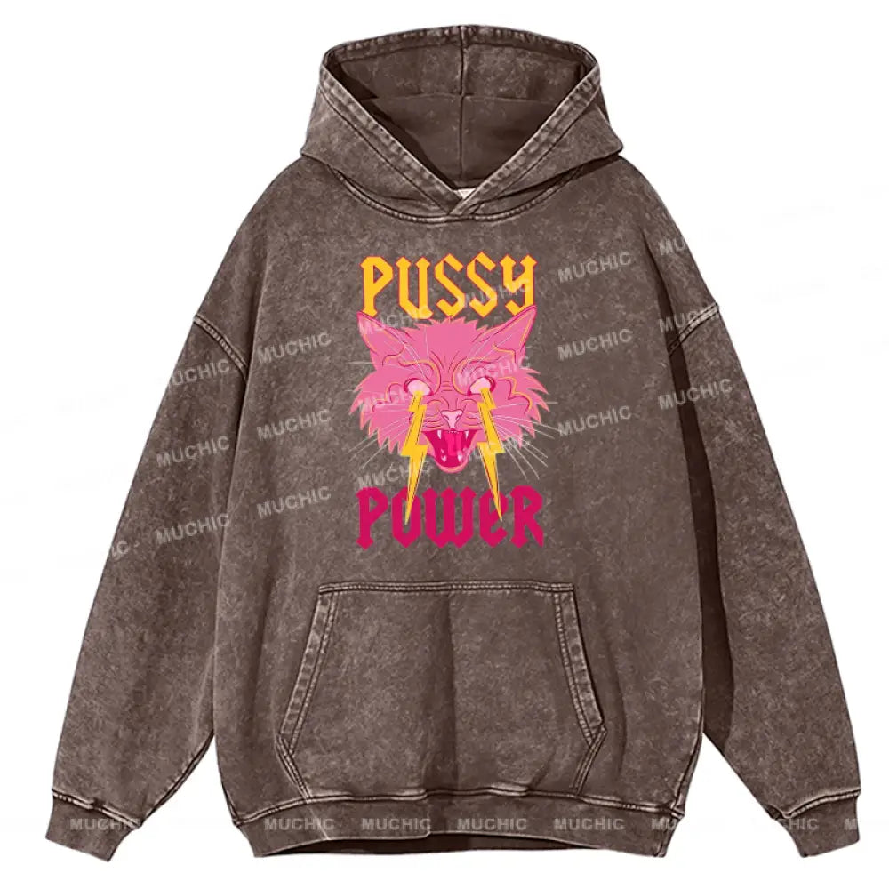 Pussy Power Unisex Printed Casual Washed Hoodie Sweatshirt Peru / M