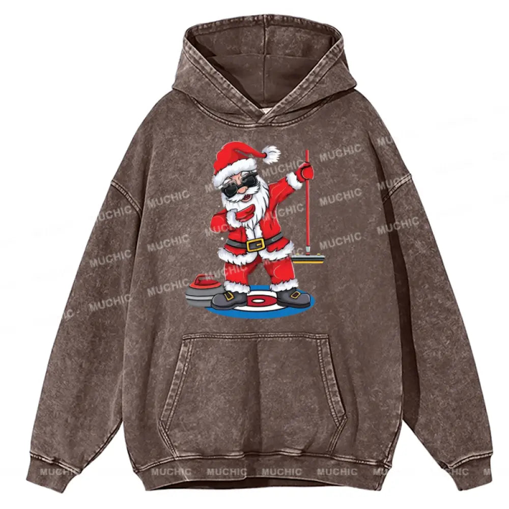 Muchic Santa Claus Unisex Printed Casual Washed Plush Thickening Hoodie Sweatshirt Peru / M