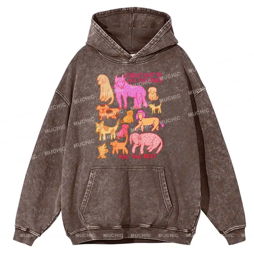 Shout Out To All The Dogs Unisex Printed Casual Washed Hoodie Sweatshirt Peru / M