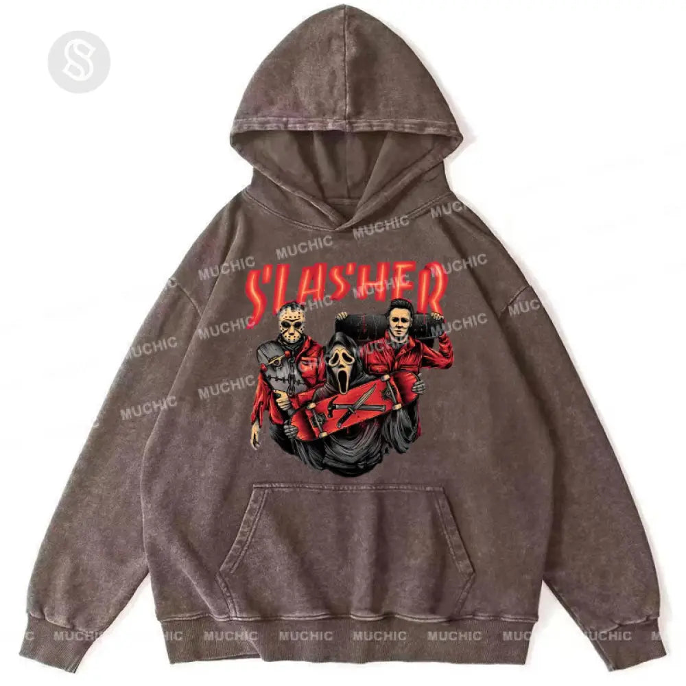 Slasher Unisex Printed Casual Washed Hoodie Sweatshirt Peru / M