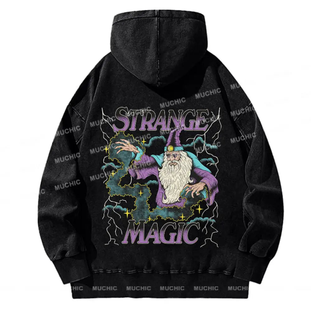 Muchic Strange Magic Unisex Wash Hooded Sweatshirt Black / S Hoodies-Sweatshirts