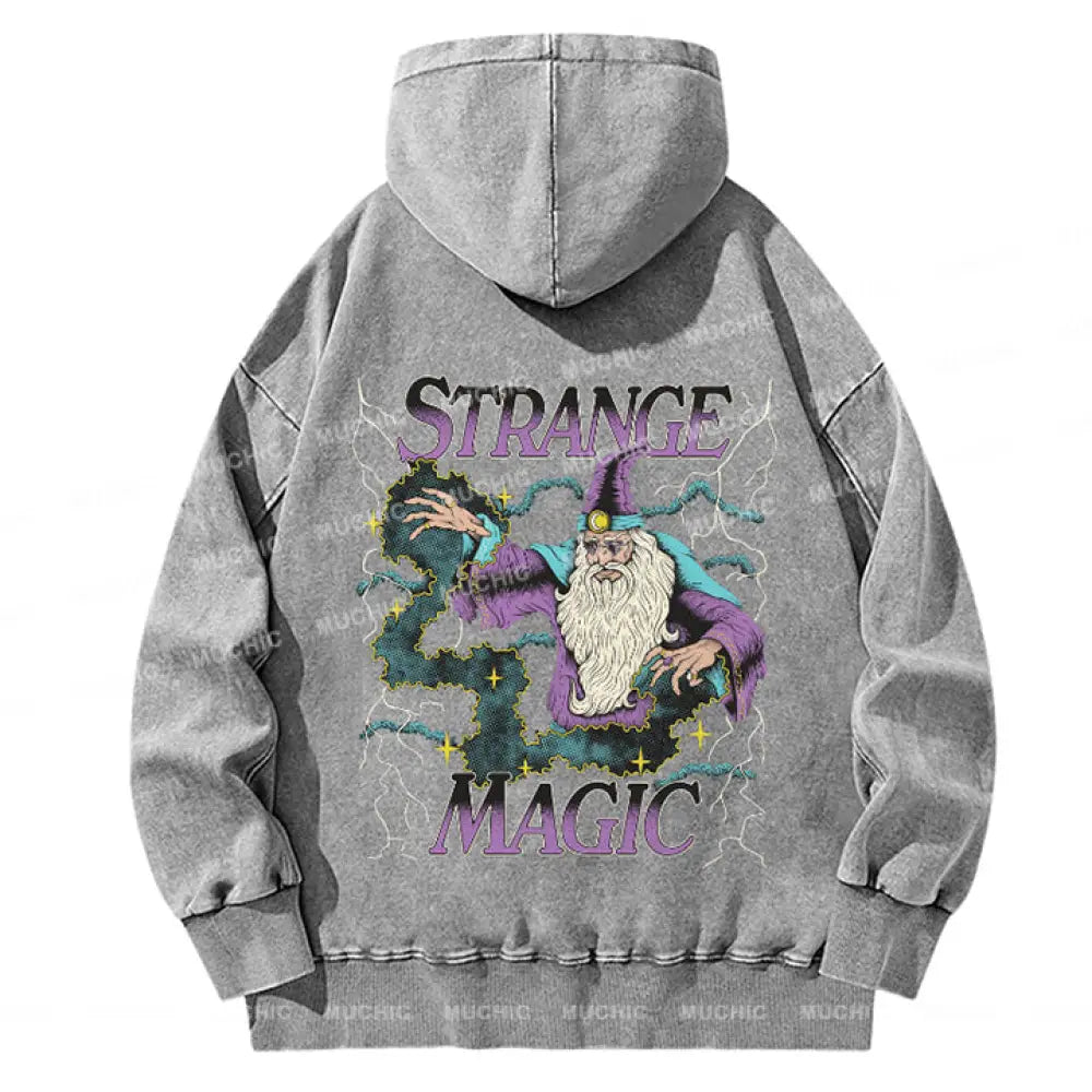 Muchic Strange Magic Unisex Wash Hooded Sweatshirt Grey / S Hoodies-Sweatshirts