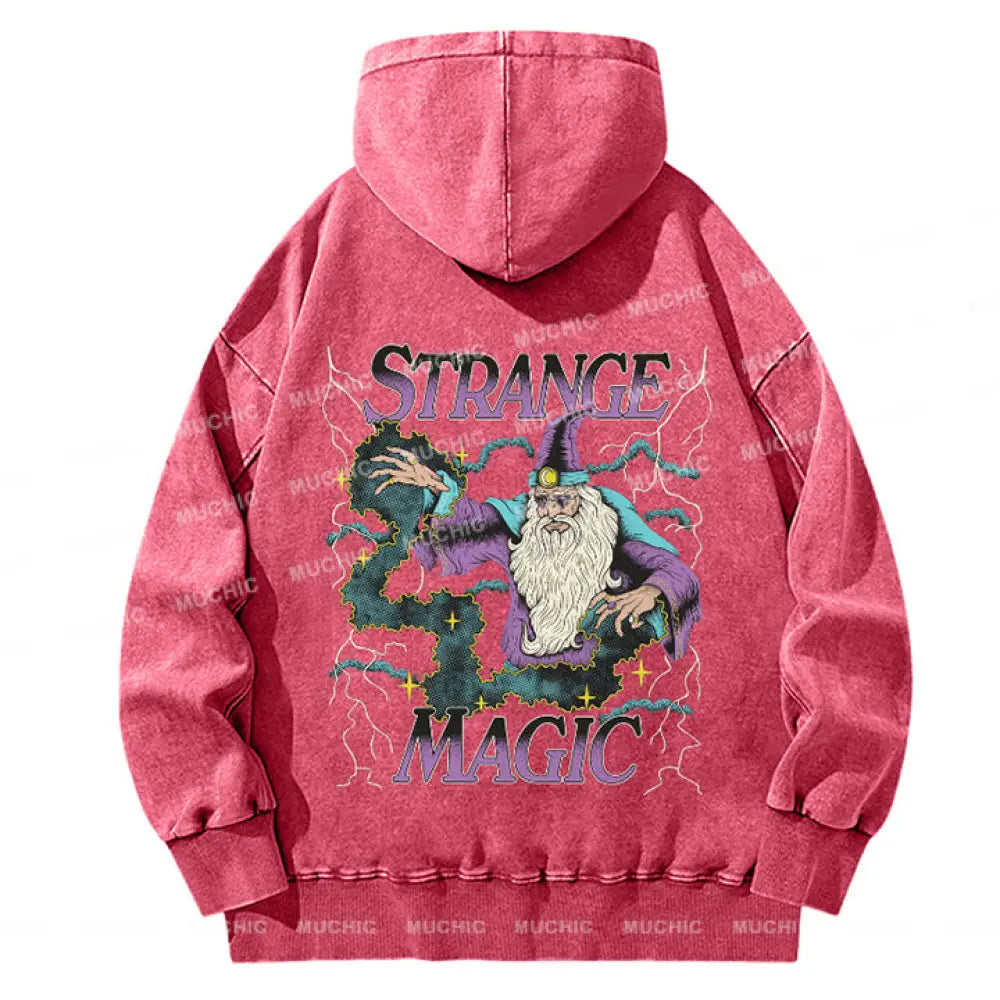 Muchic Strange Magic Unisex Wash Hooded Sweatshirt Hotpink / S Hoodies-Sweatshirts