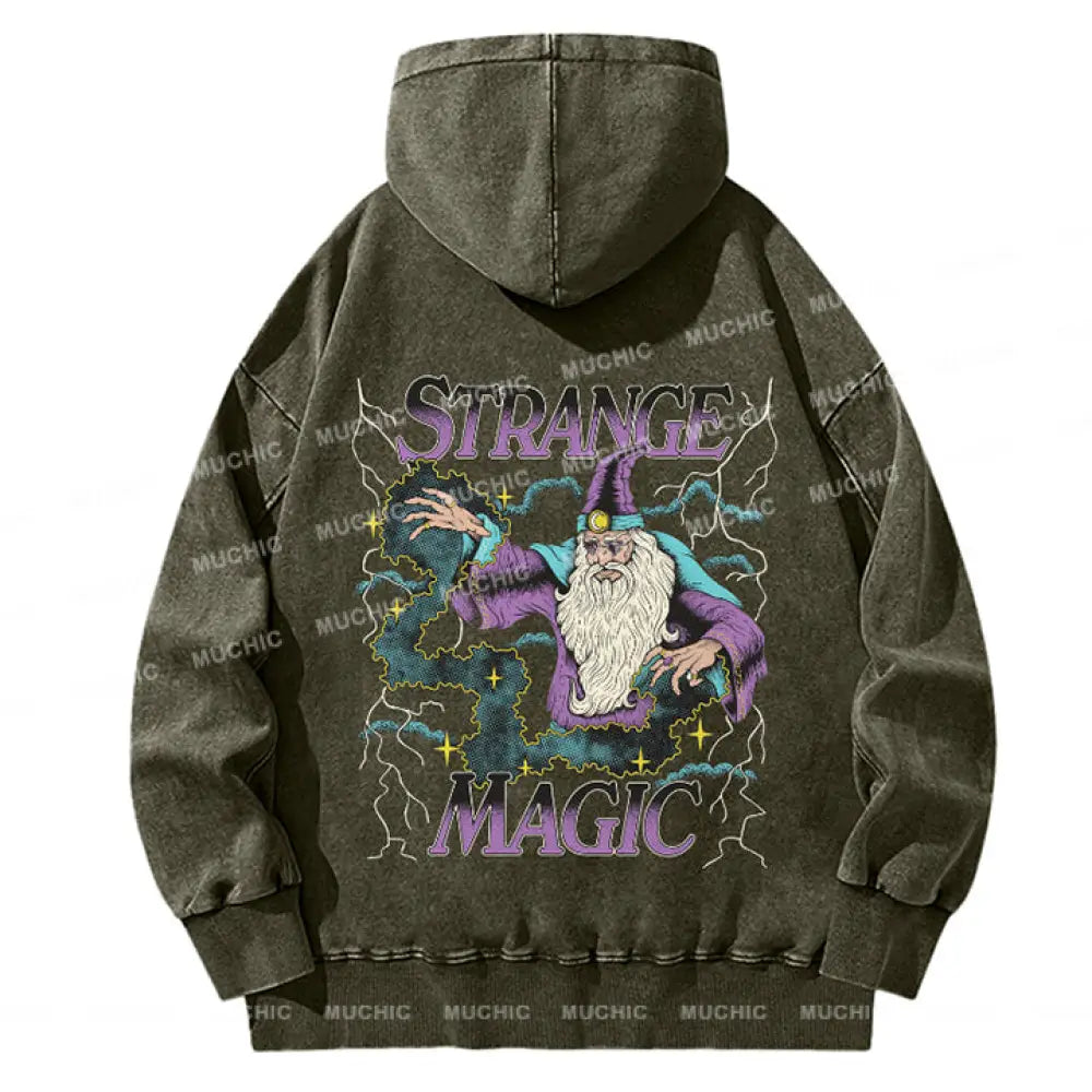 Muchic Strange Magic Unisex Wash Hooded Sweatshirt Olive / S Hoodies-Sweatshirts