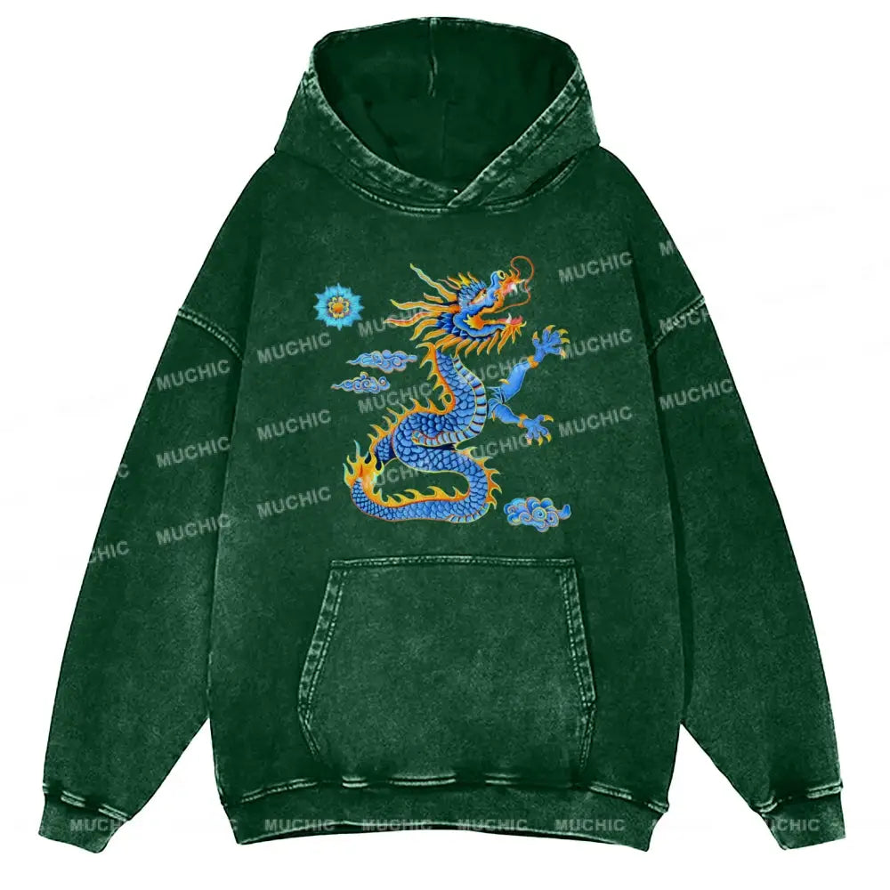 The Blue Dragon Unisex Printed Casual Washed Hoodie Sweatshirt Green / M