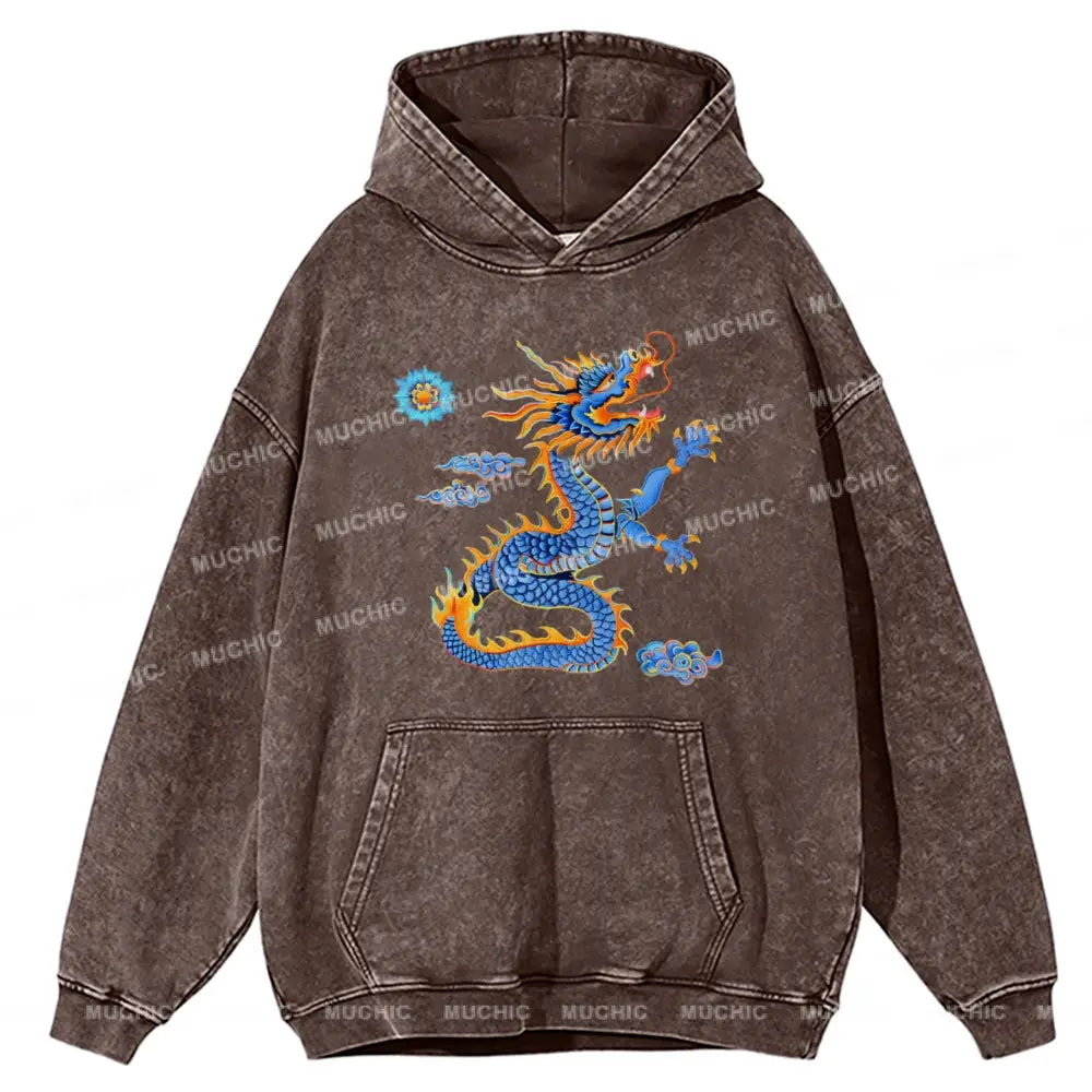 The Blue Dragon Unisex Printed Casual Washed Hoodie Sweatshirt Peru / M