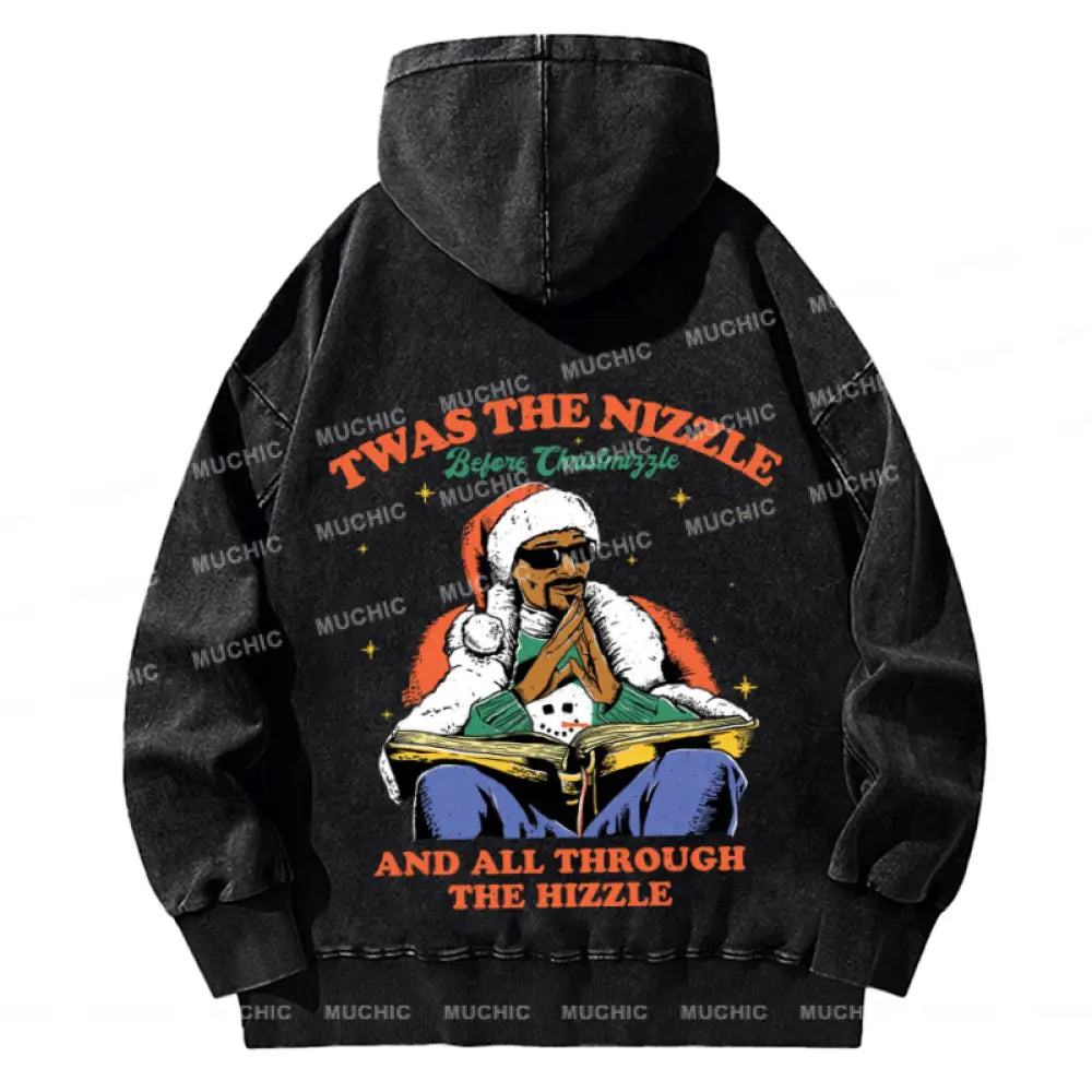 Muchic The Hizzle Back Printed Unisex Casual Washed Plush Thickening Hoodie Sweatshirt Black / M