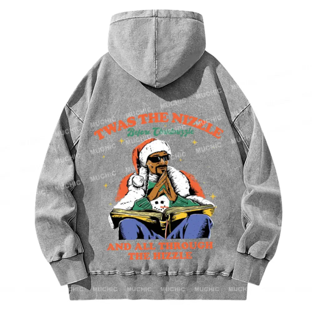 Muchic The Hizzle Back Printed Unisex Casual Washed Plush Thickening Hoodie Sweatshirt Grey / M