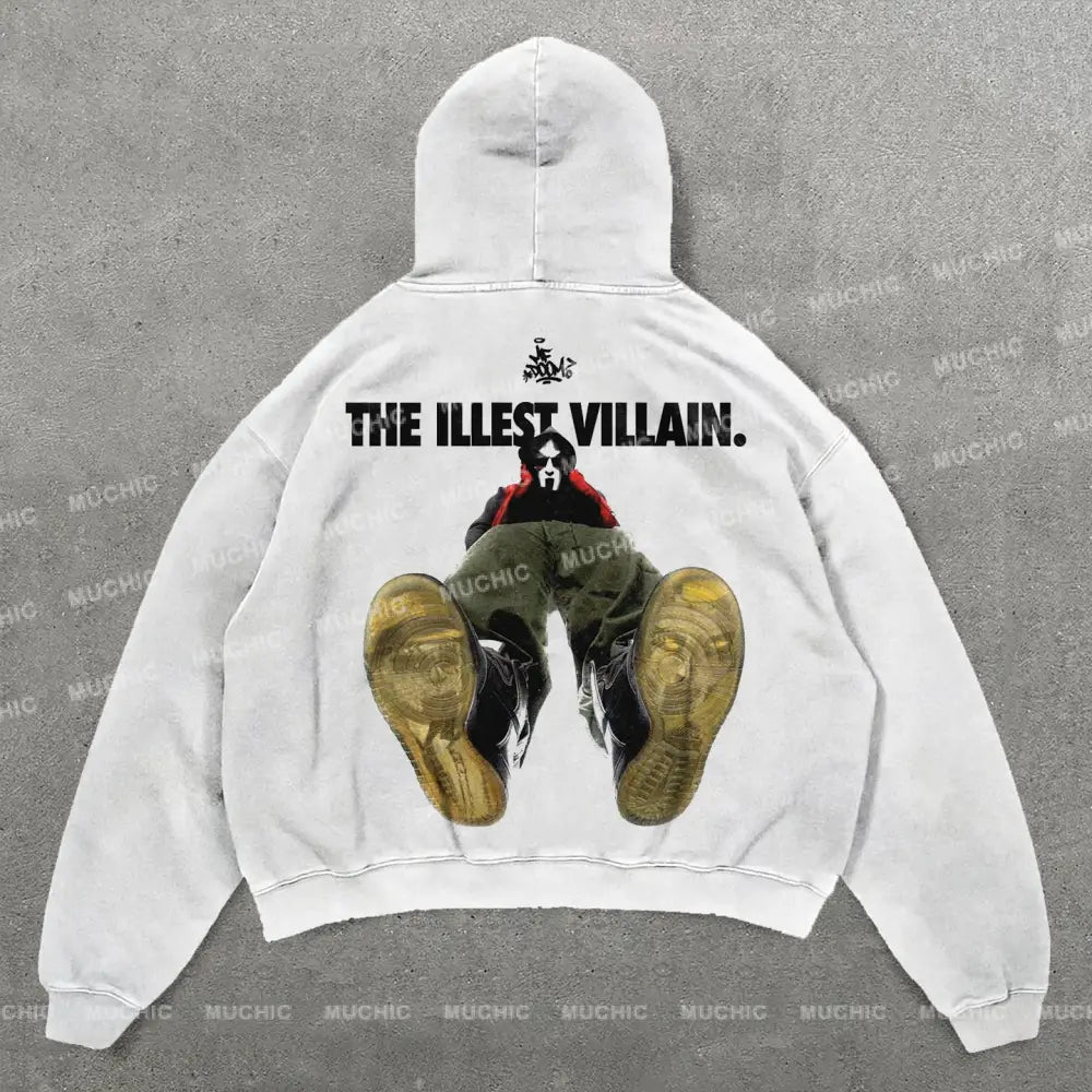 Muchic The Illest Villain Print Long Sleeve Hoodies White / S Hoodies-Sweatshirts